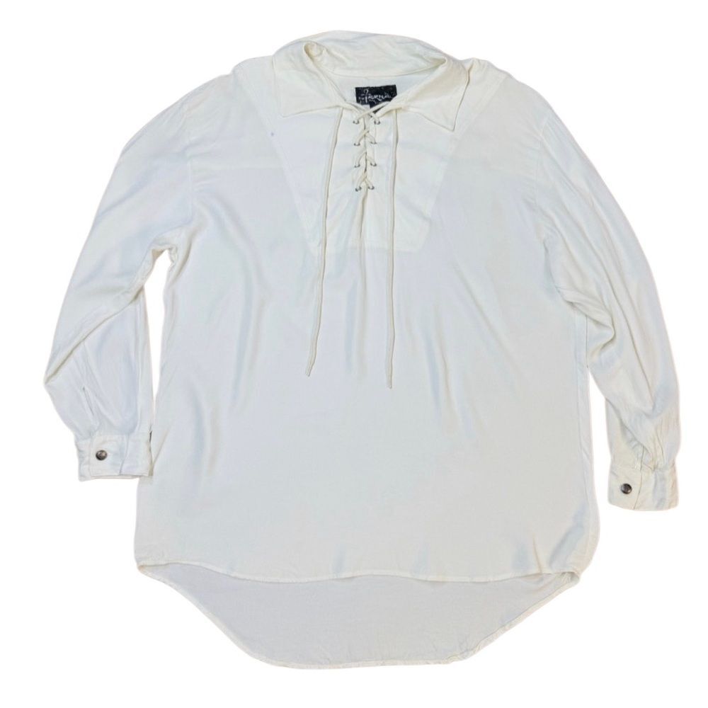 90s Poet Pirate Eternal NYC White Lace-Up Oversized Popover Goth Vampire Top XL